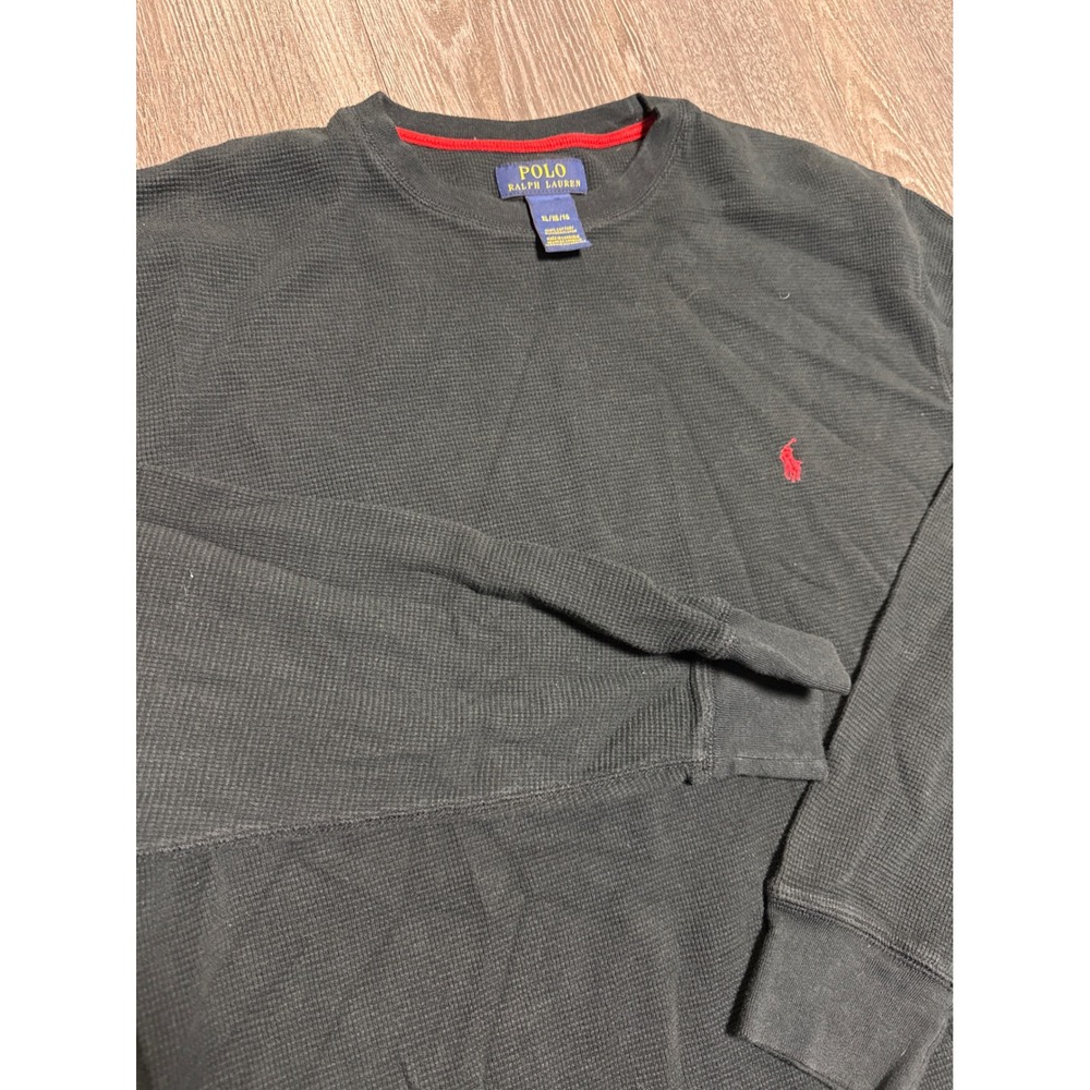 Polo Ralph Lauren Mens XL Black Waffle Knit Thermal Long Sleeve Crewneck Shirt